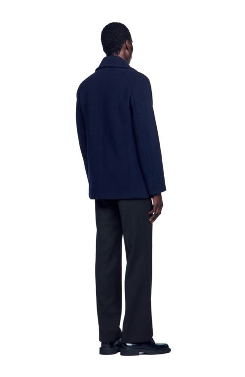 Sandro Wool Pea Coat In Navy Blue