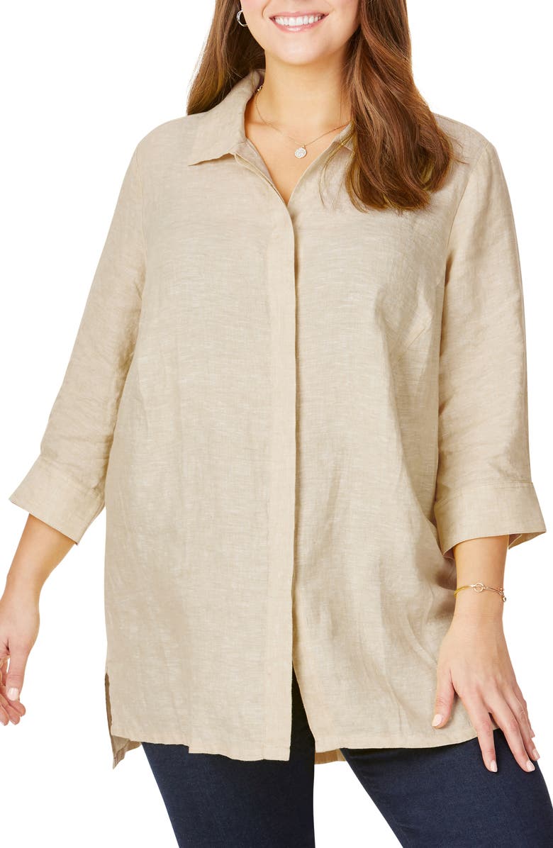 Foxcroft Chambray Linen Tunic Shirt, Main, color, 