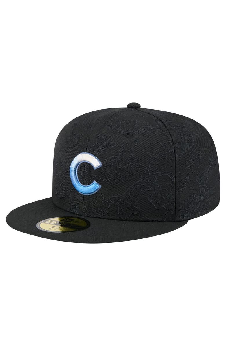 New Era Men's New Era Black Chicago Cubs Tonal Koi 59FIFTY Fitted Hat, Main, color,
