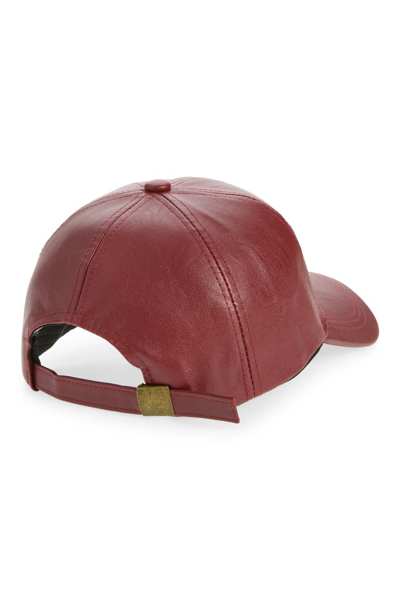 Faux Leather Baseball Cap, Alternate, color, DARK BURGUNDY