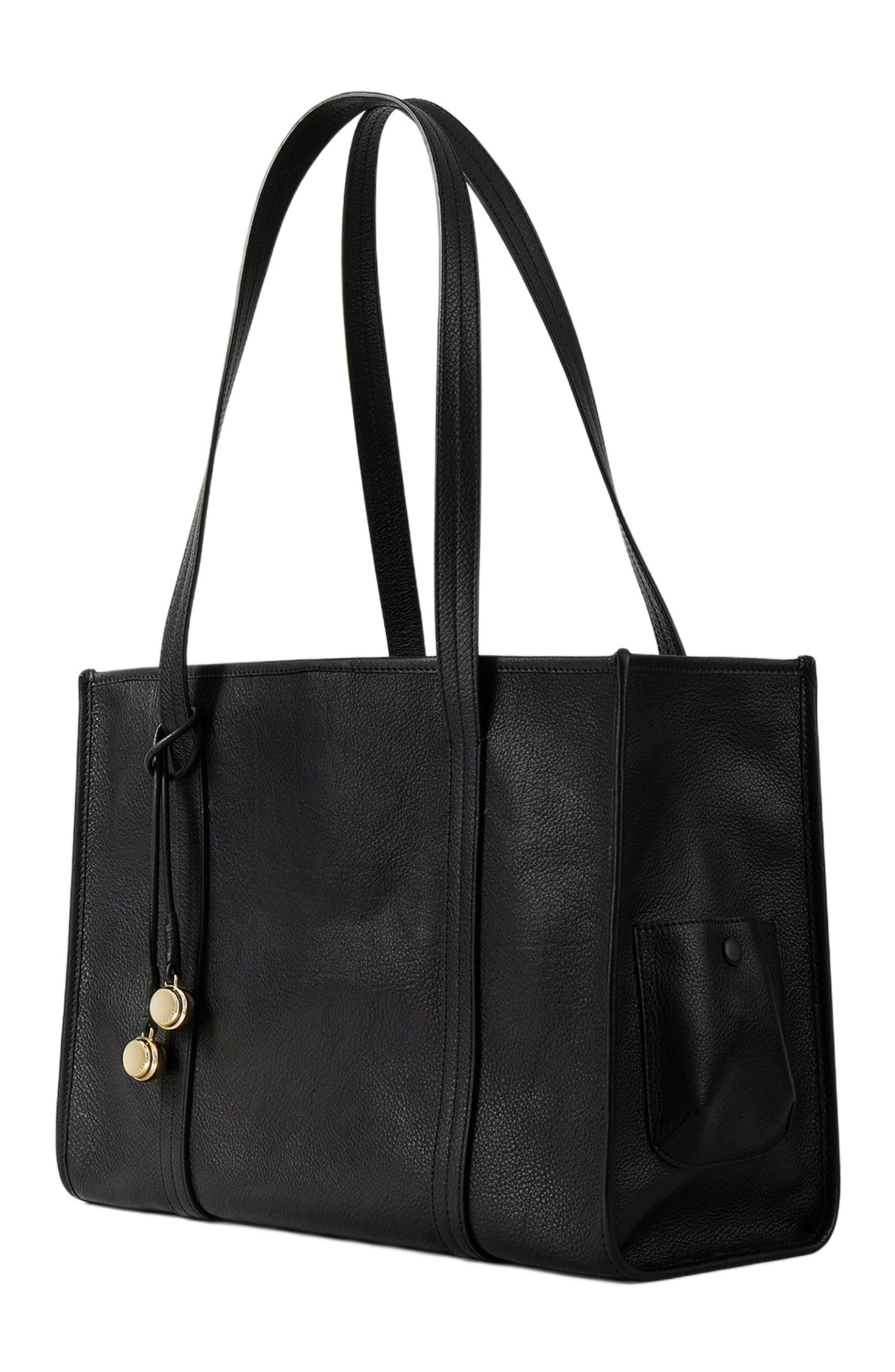 SANDRO Soft leather tote bag, Alternate, color, Black