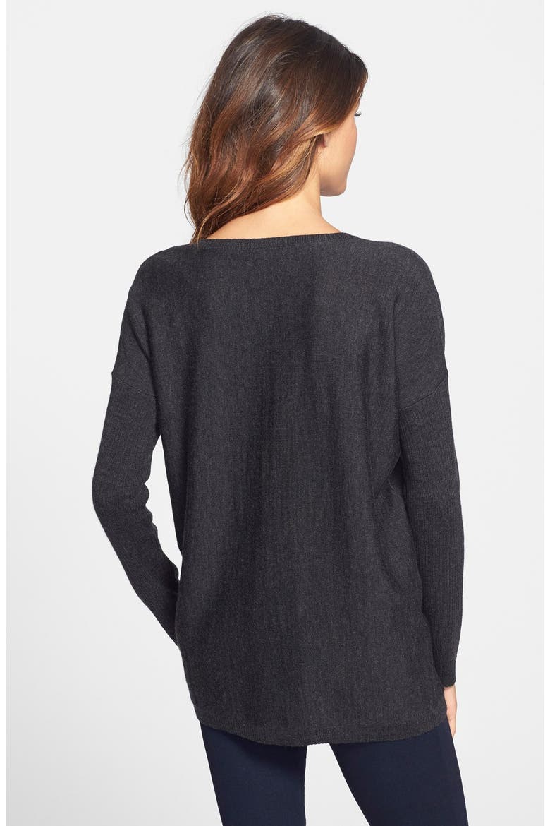 Ribbed Sleeve Merino V-Neck Tunic, Alternate, color, CHARCOAL