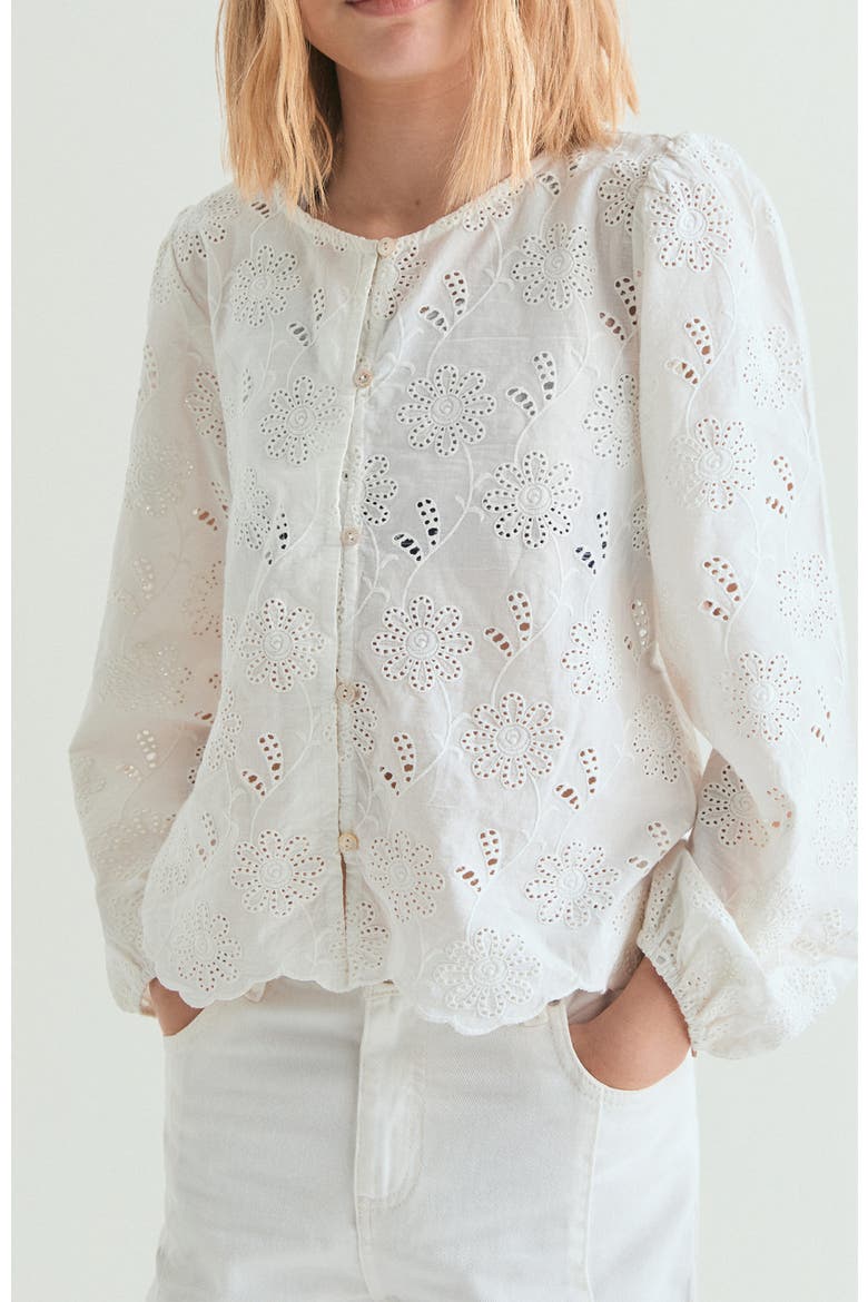 Kids Perforated Blouse with Buttons, Alternate, color, White
