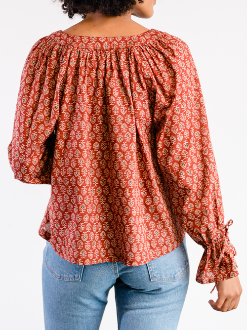 Able Kristen Button Down Blouse In Red Block Print