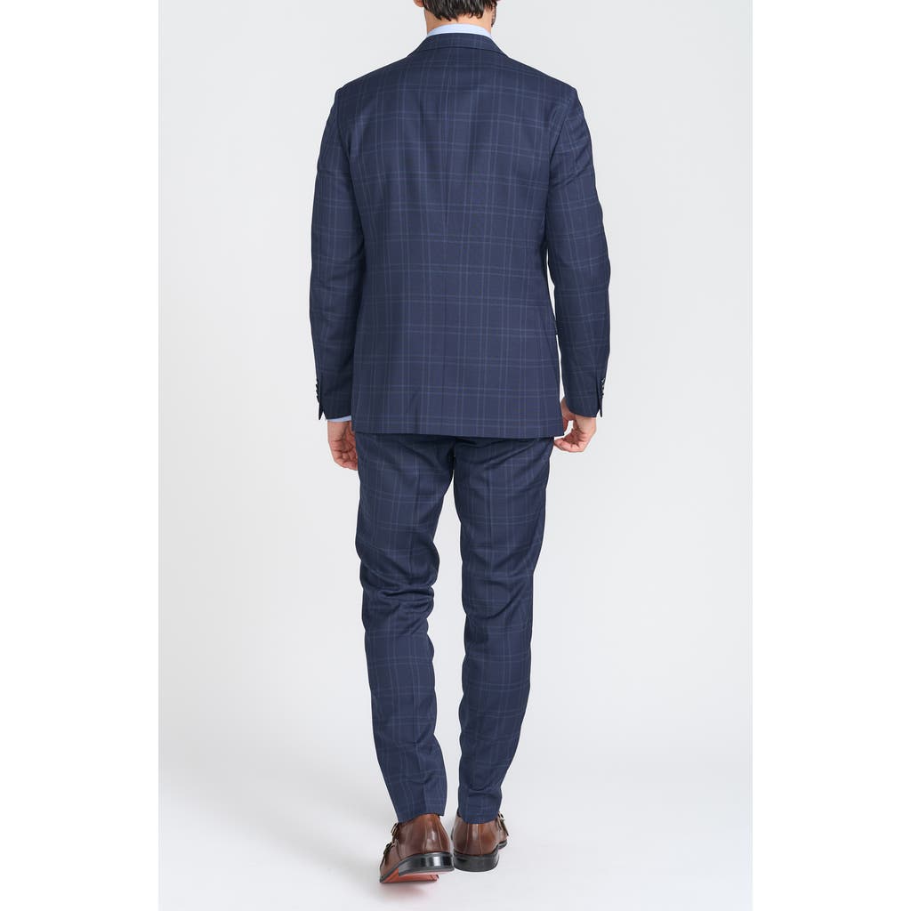 Cricketeer Navy Windowpane Plaid Wool Blend Suit In Navy