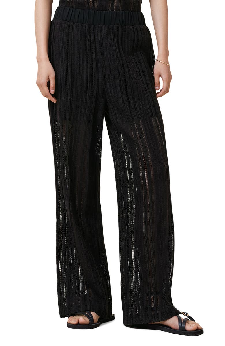 AllSaints Giana Ladder Stitch Wide Leg Pants, Main, color, Black