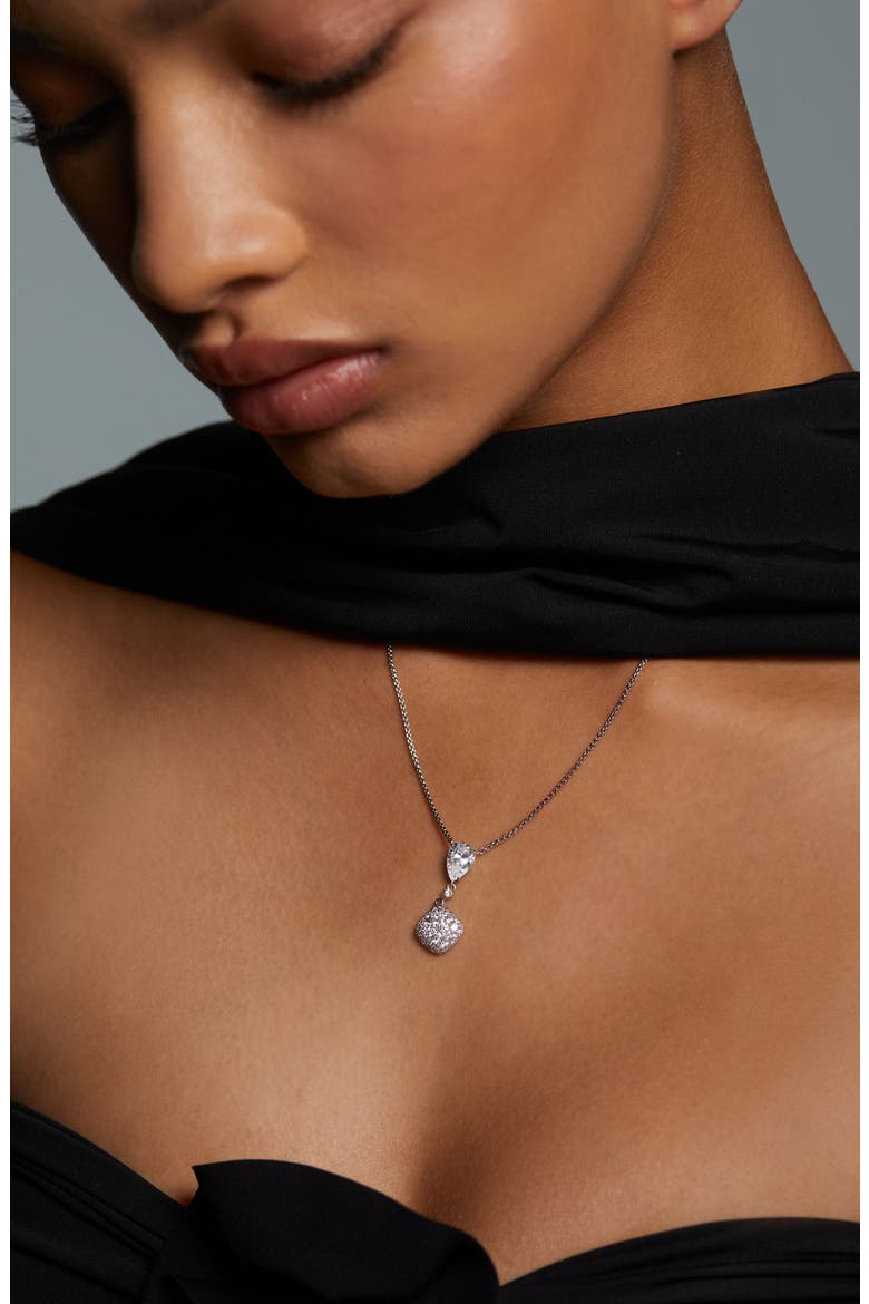 Crushed Pavé Cushion Pendant Necklace, Alternate, color, RHODIUM