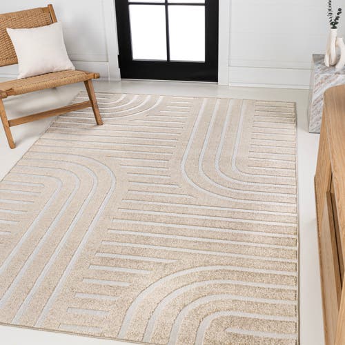 Jonathan Y Anders High-low Midcentury Modern Arch Stripe Two-tone Indoor/outdoor Area Rug In Beige/cream