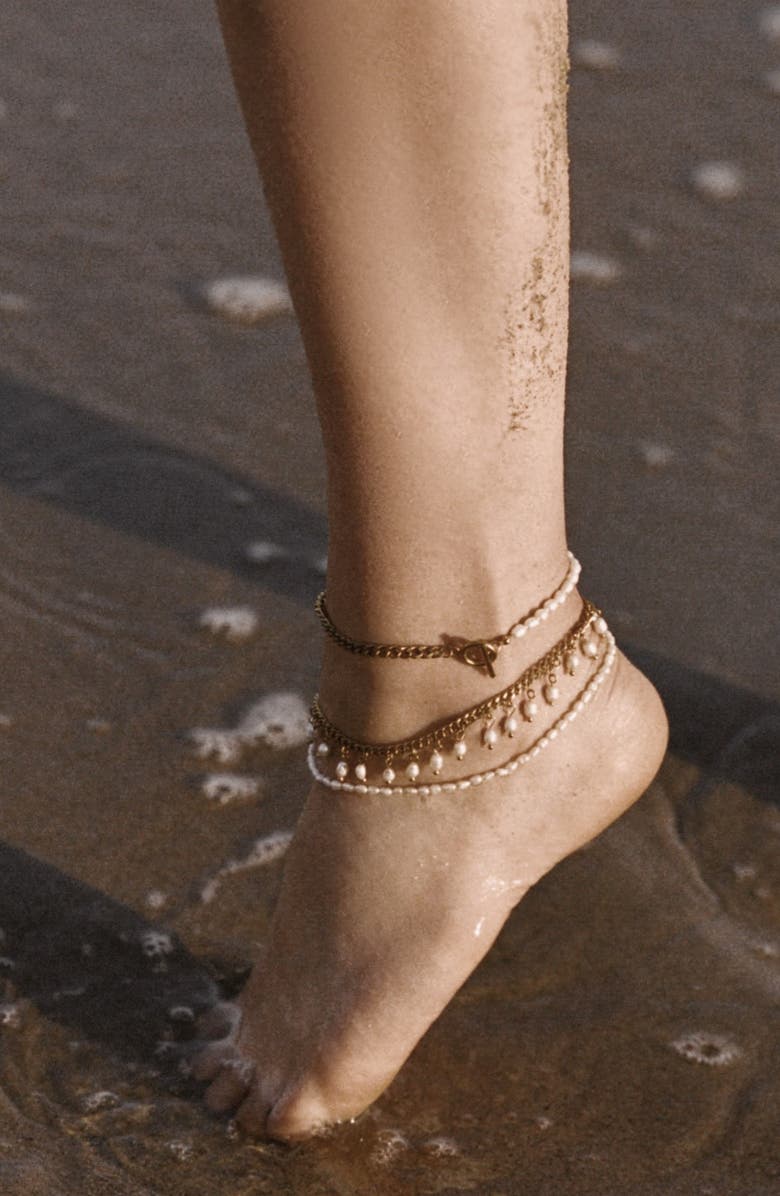 st. Moran Angel Freshwater Pearl & Curb Chain Anklet, 4mm, Alternate, color, White