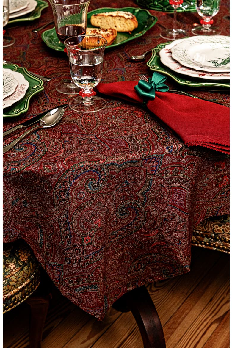 Paisley Linen Tablecloth, Alternate, color, RED
