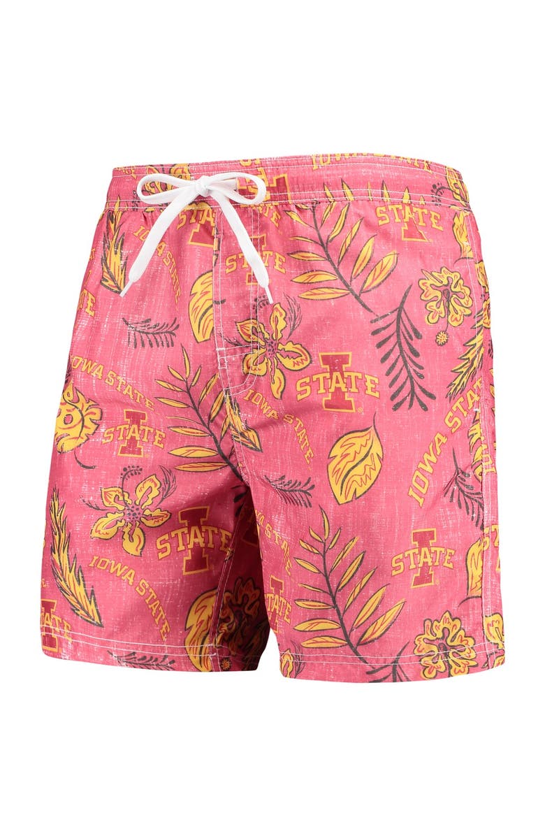 Wes & Willy Men's Wes & Willy Cardinal Iowa State Cyclones Vintage Floral Swim Trunks, Alternate, color, Cardinal