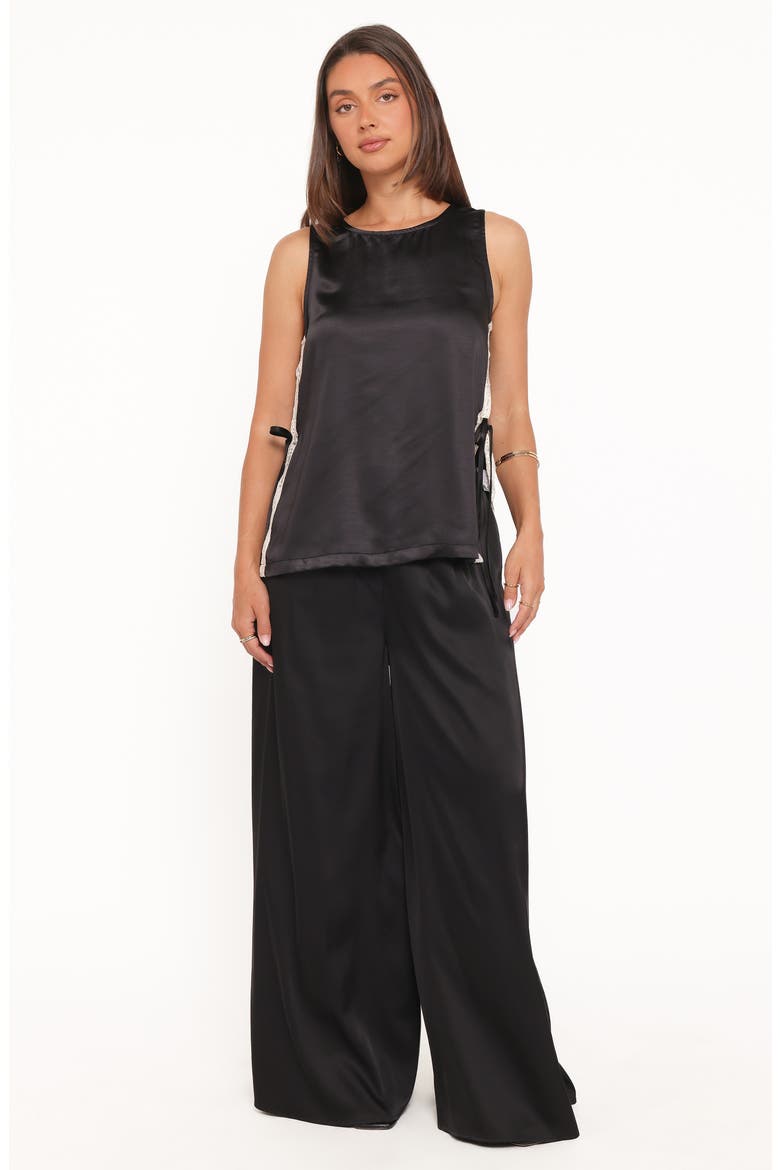 Coleman Side Slit Satin & Lace Top, Alternate, color, BLACK
