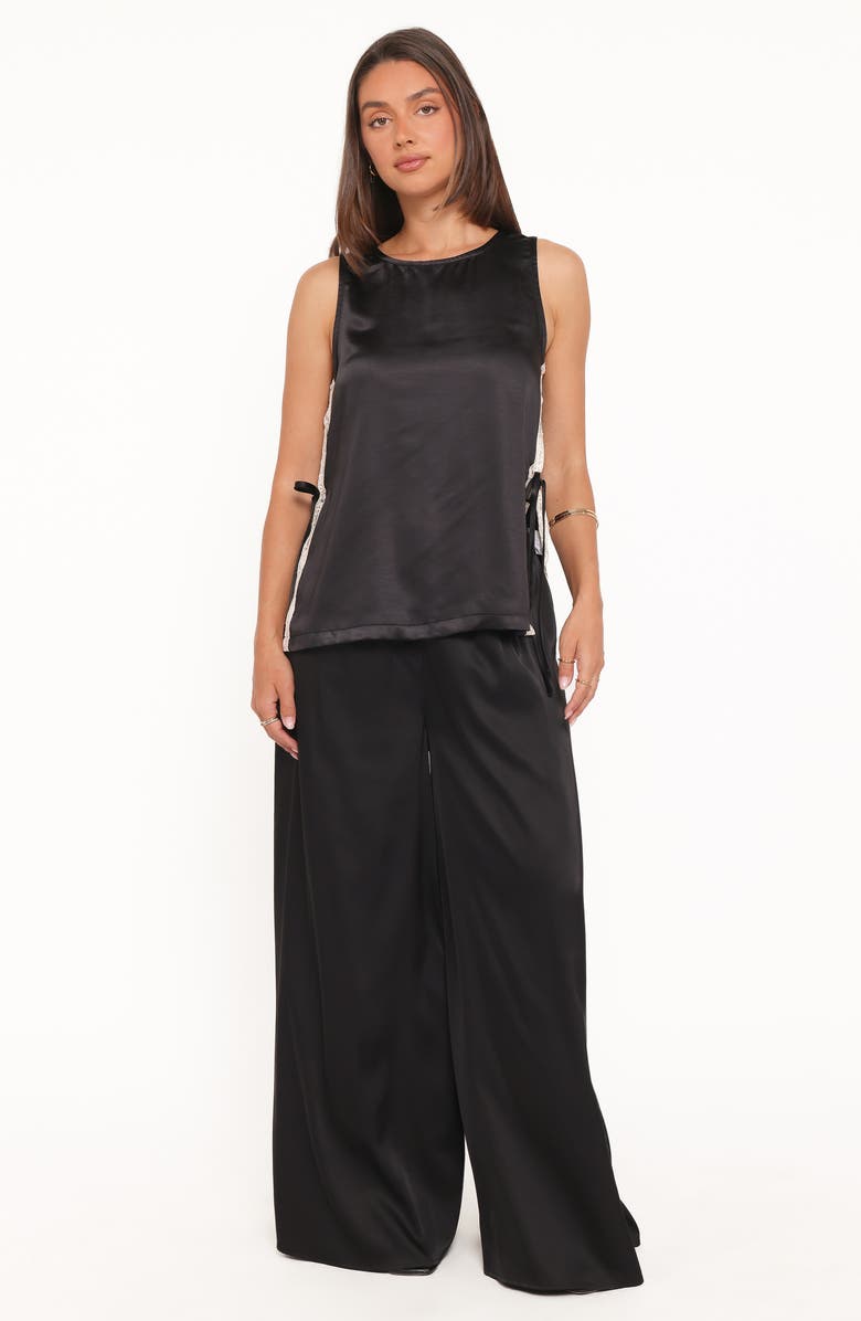 Petal & Pup Coleman Side Slit Satin & Lace Top, Alternate, color, Black