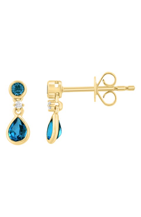 Diamond & London Blue Topaz Drop Earrings