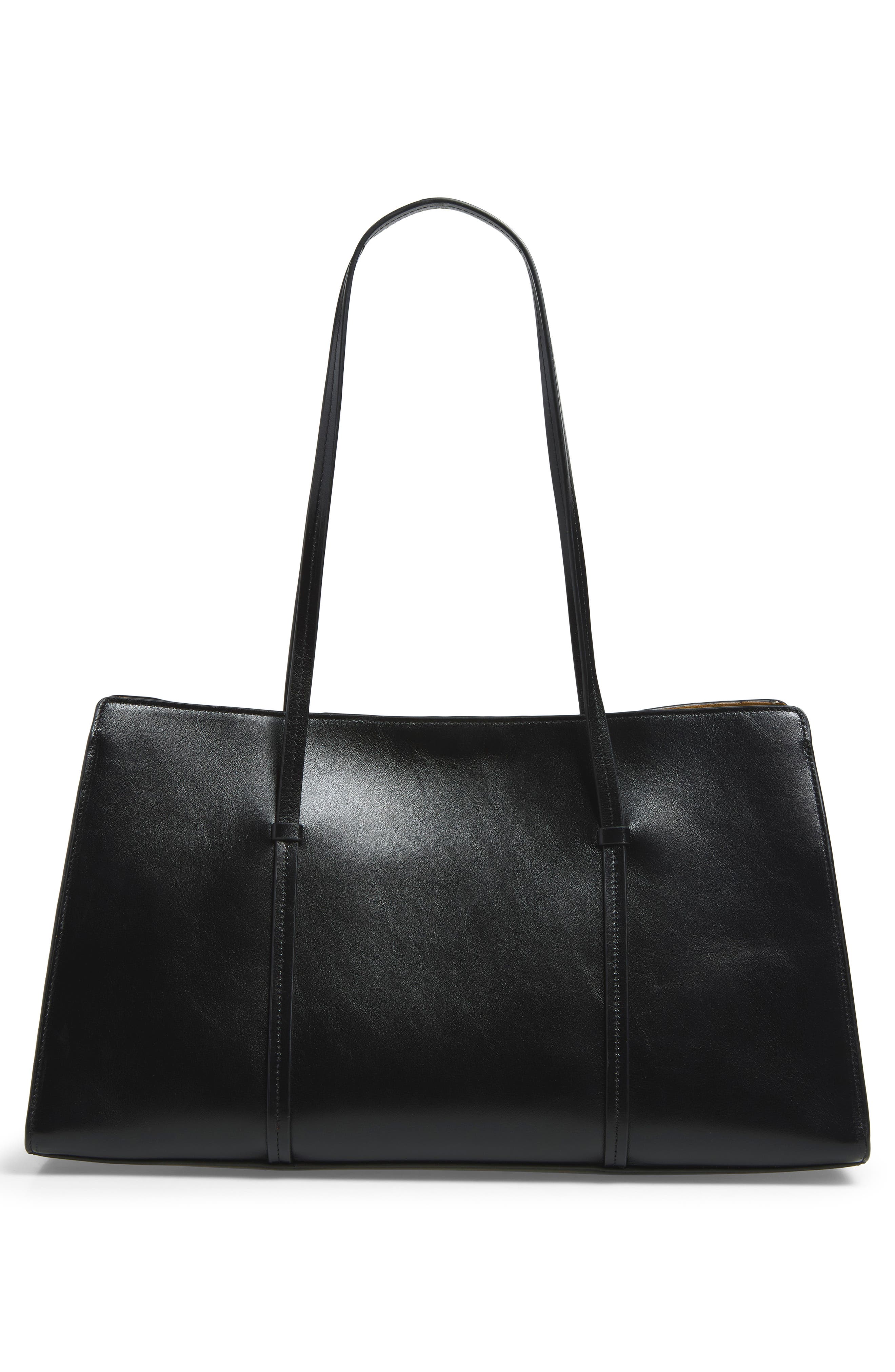 Elena Leather Tote Bag, Alternate, color, BLACK LEATHER