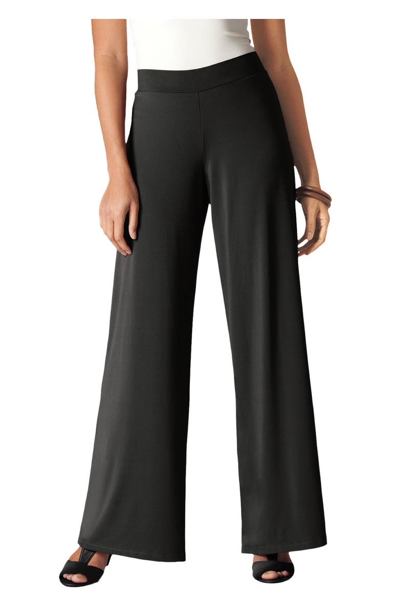 Jessica London Stretch Knit Wide Leg Pant, Main, color, Black
