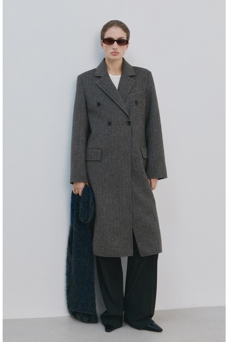 Double Breasted Wool Blend Coat, Alternate, color, GREY