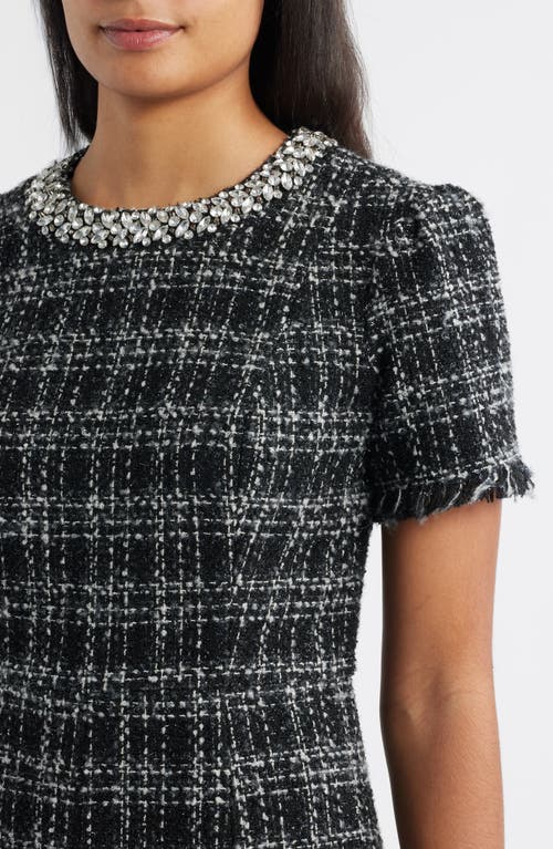 Eliza J Rhinestone Trim Fit & Flare Tweed Dress In Multi