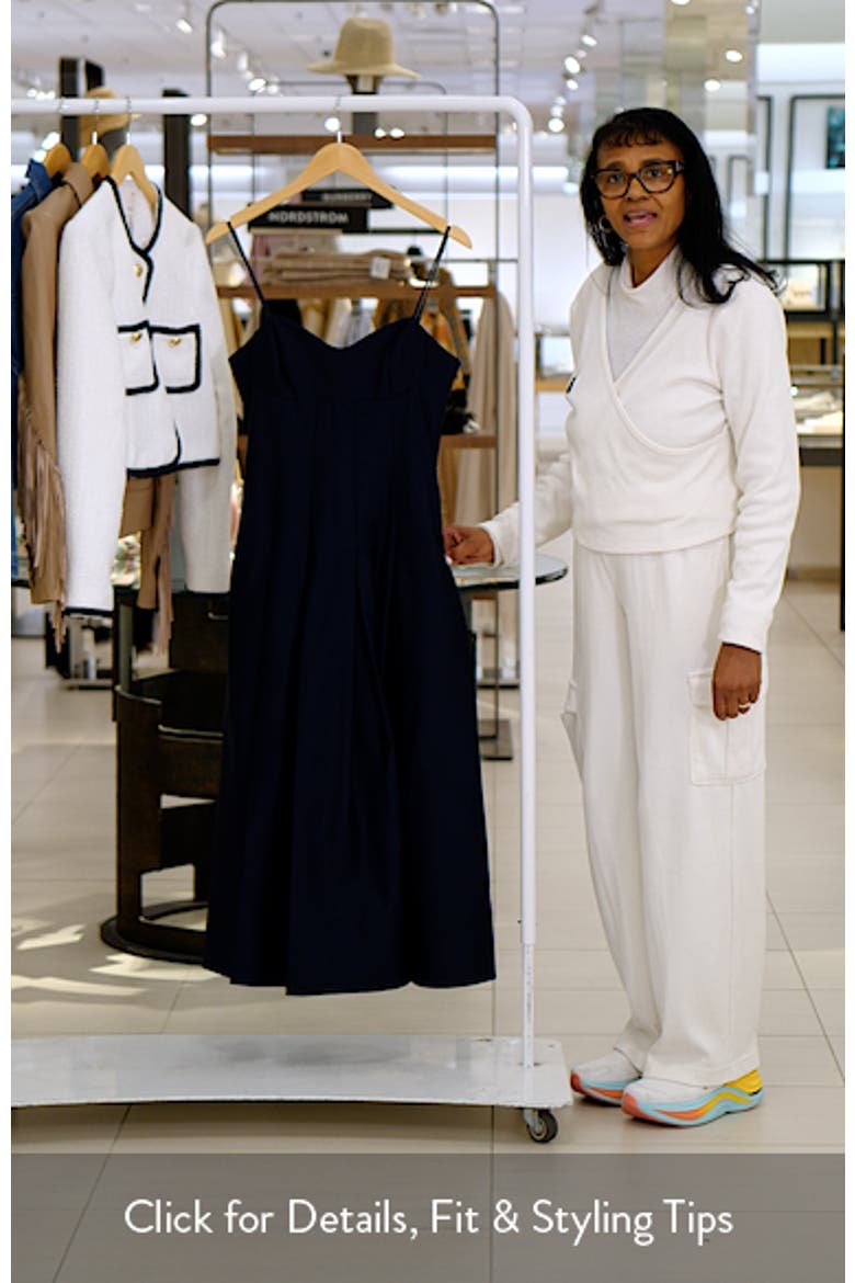Pleated Stretch Cotton Sateen Midi Dress video