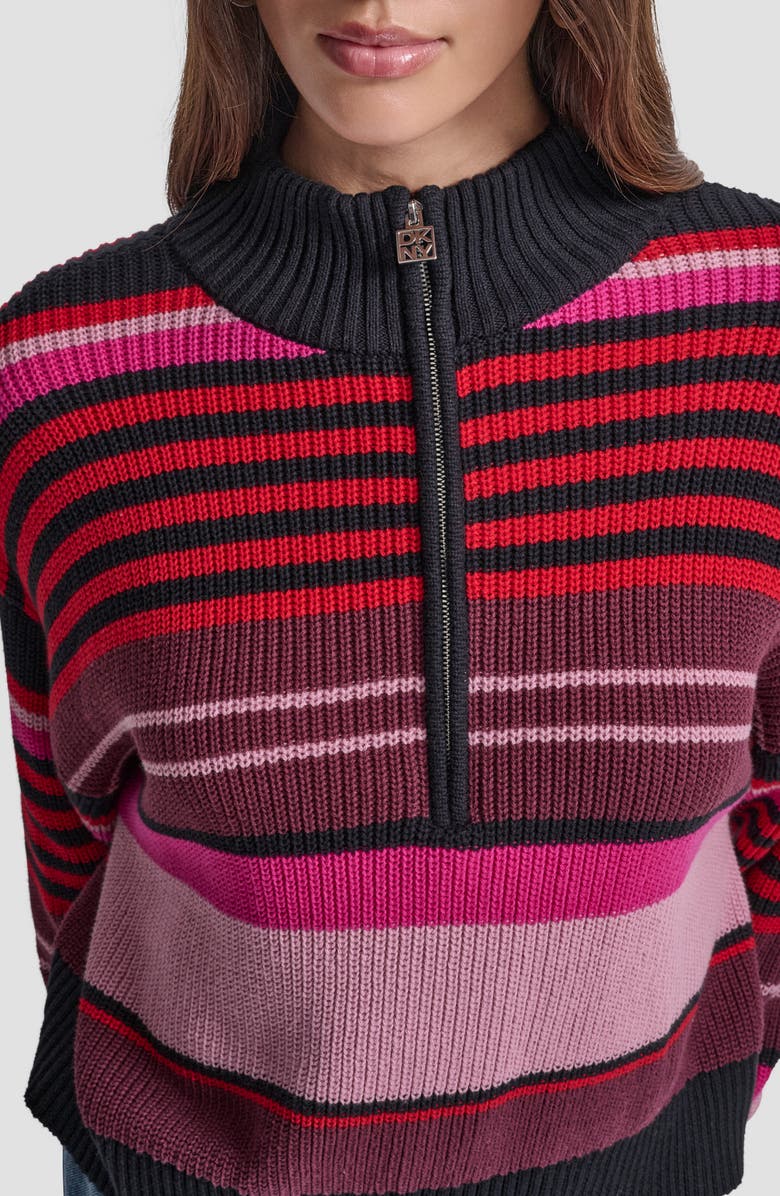 DKNY Jeans Stripe Quarter Zip Cotton Sweater, Alternate, color, Syrah Comb
