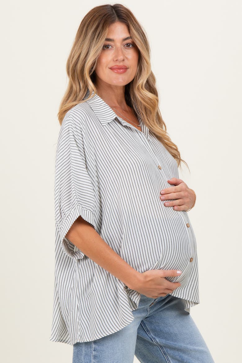 Striped Boxy Button Down Top, Alternate, color, Black
