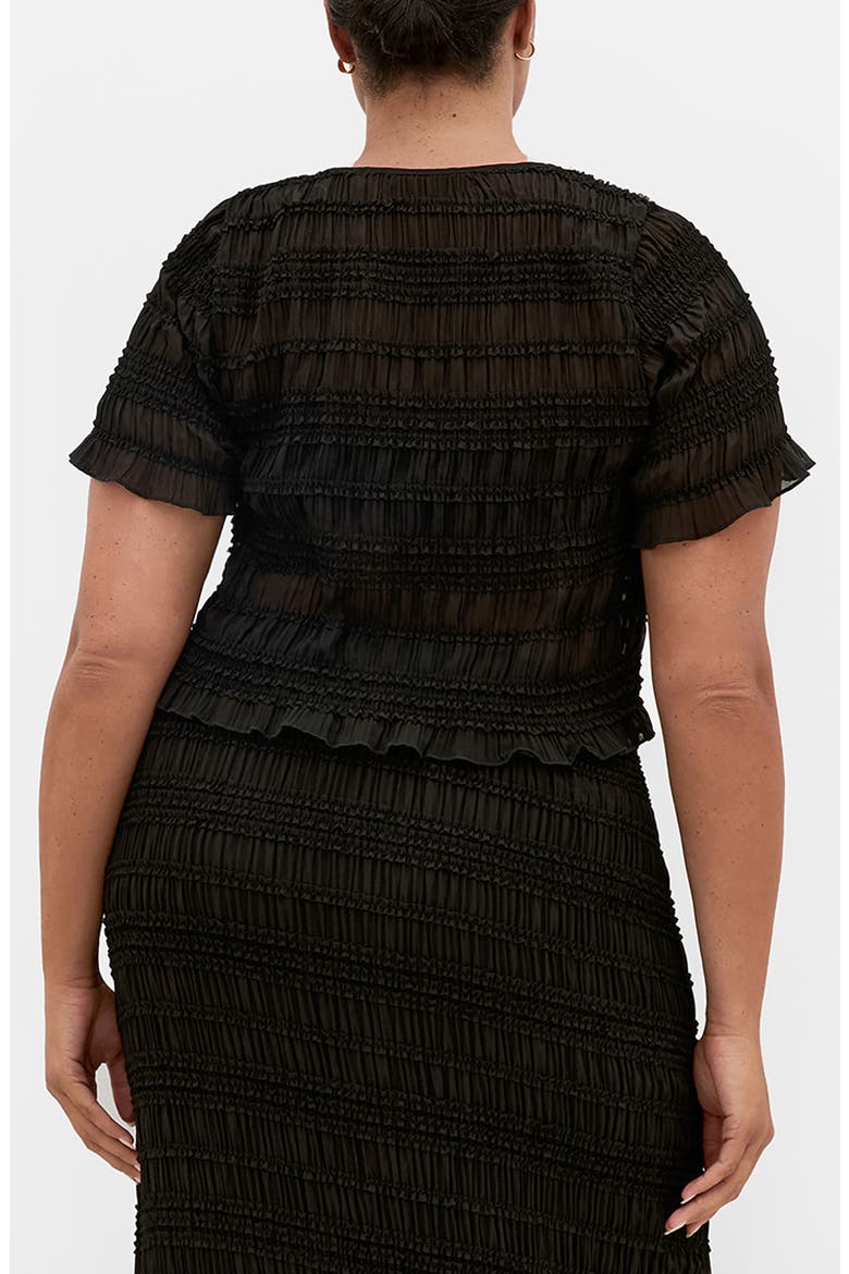 Emelia Shirred Tie Front Top, Alternate, color, BLACK