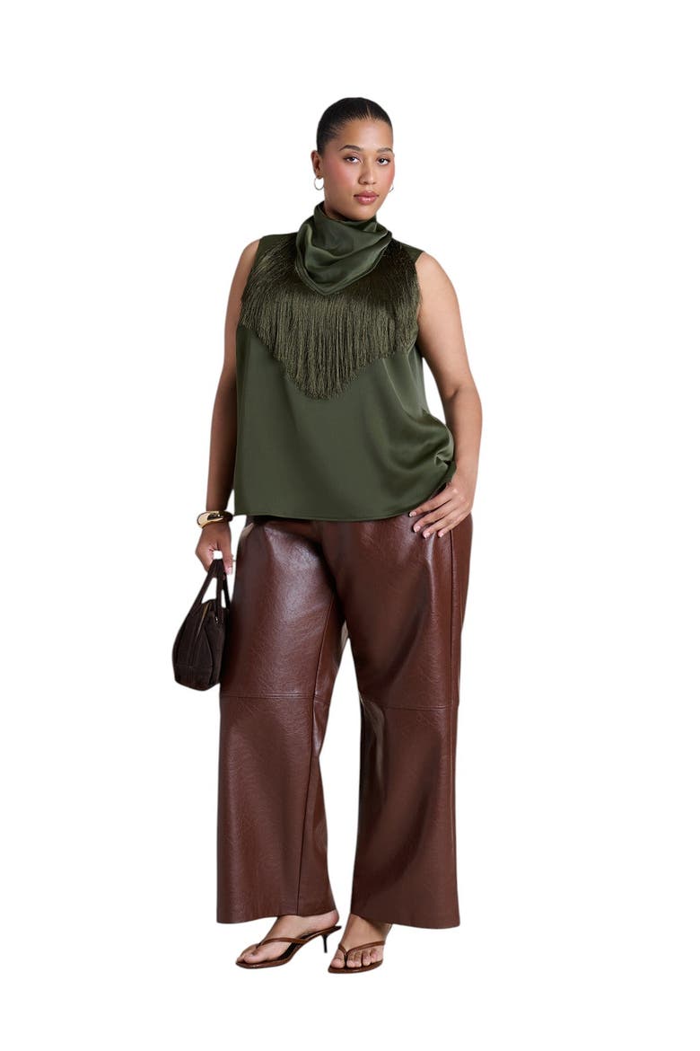 Satin Fringed Scarf Top (plus), Alternate, color, GARDEN OLIVE