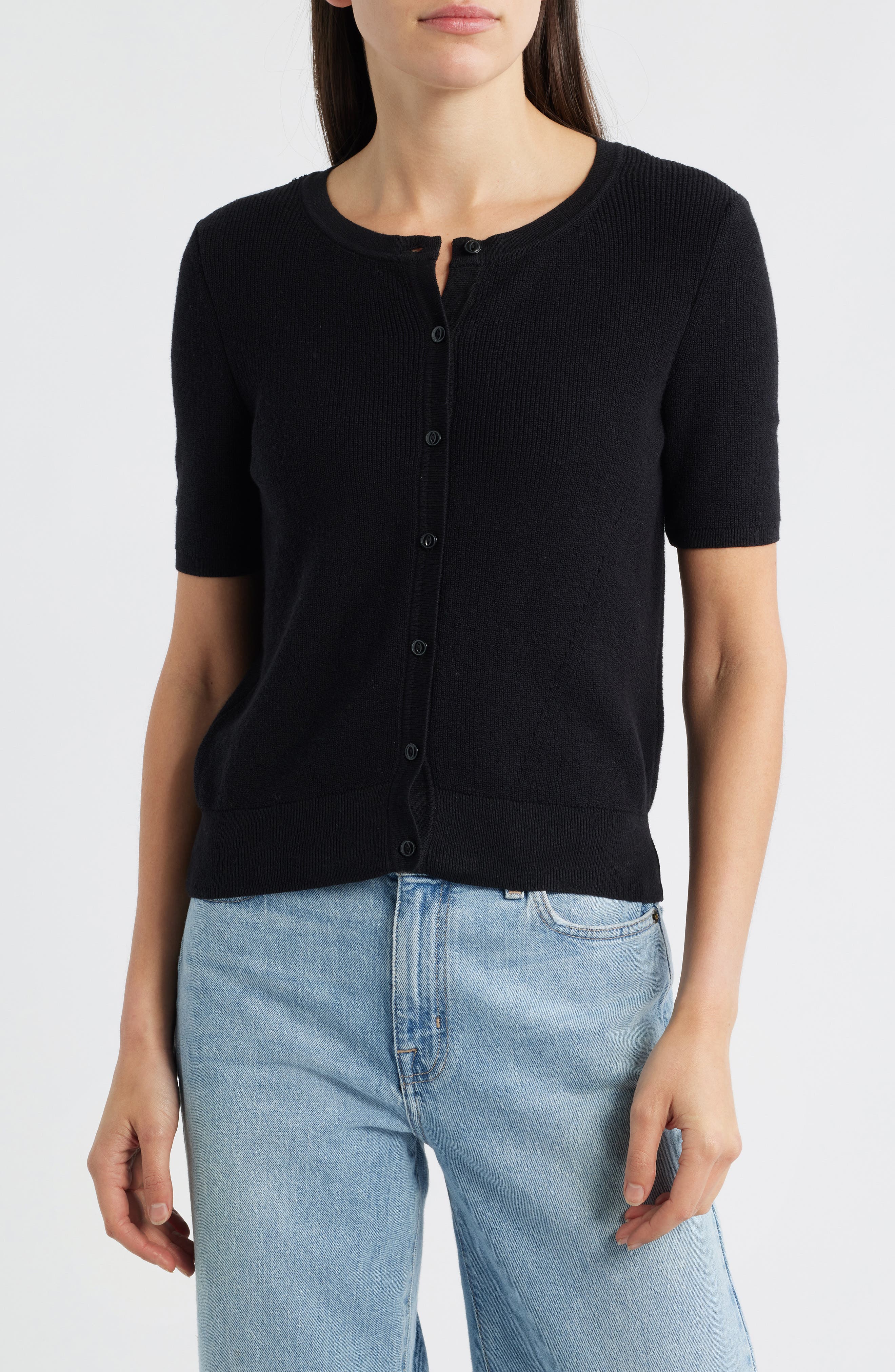 Short Sleeve Cotton Blend Cardigan