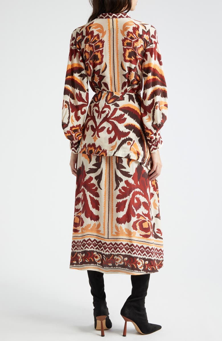 FARM Rio Tie Front Long Sleeve Shirtdress, Alternate, color, Toucans Scarf Cream