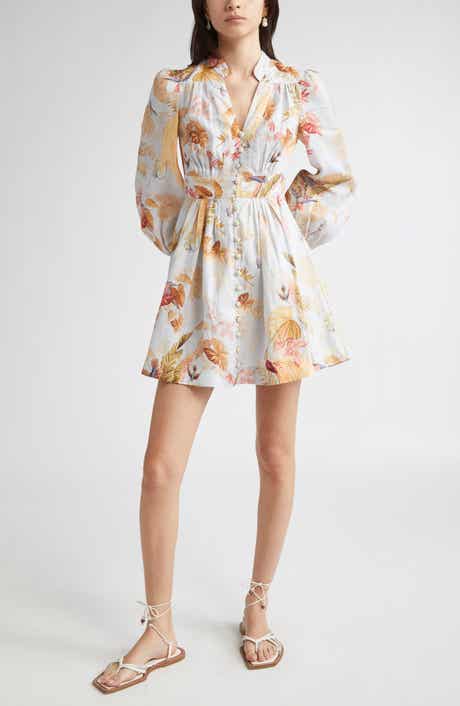 Zimmermann Ascension Floral Long Sleeve Linen Minidress