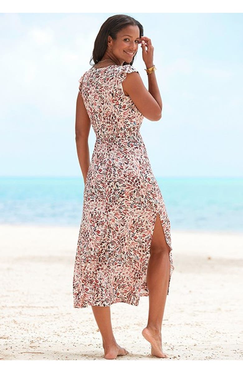 LASCANA Women's Side Slit Maxi Dress, Alternate, color, Rose & Cream