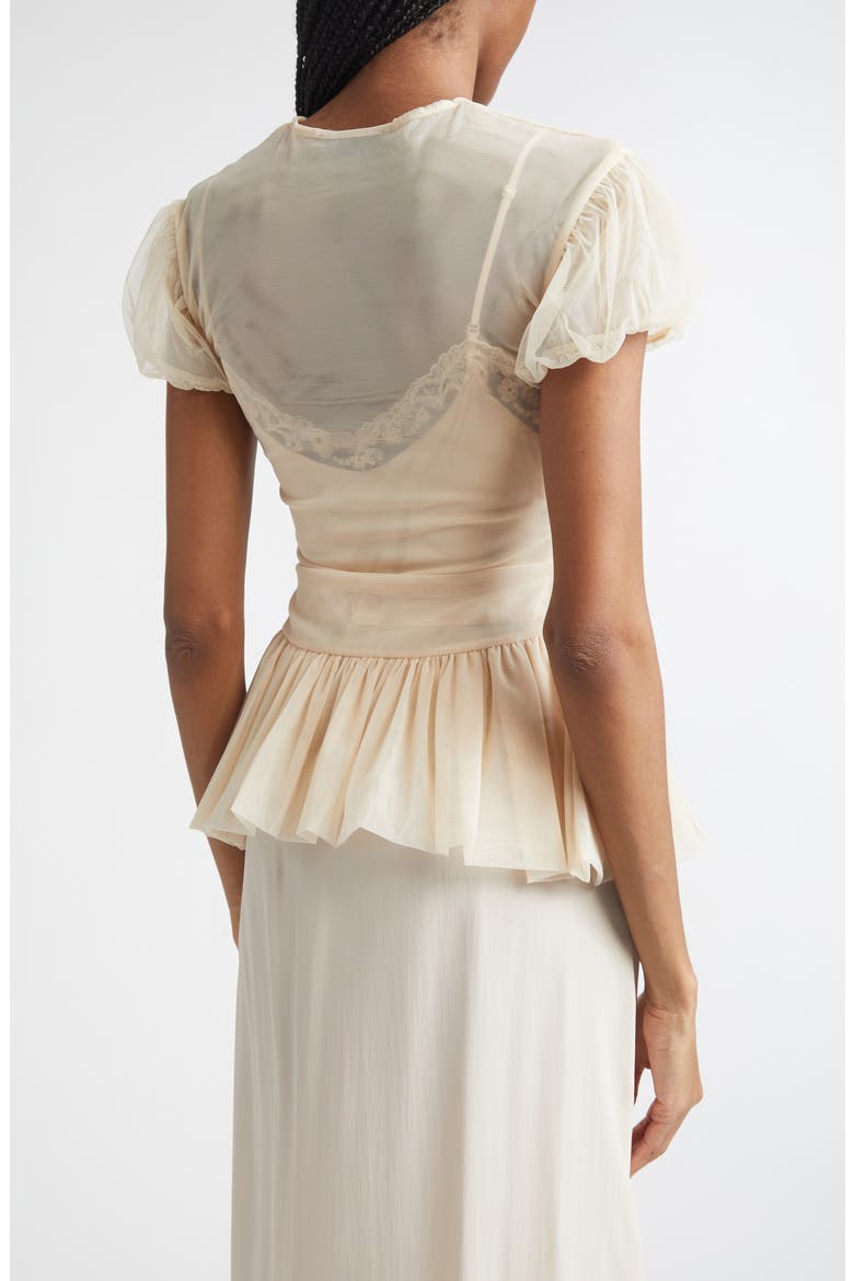 Floral Embellished Sheer Tulle Peplum Top, Alternate, color, BEIGE/ OPAQUE MULTI