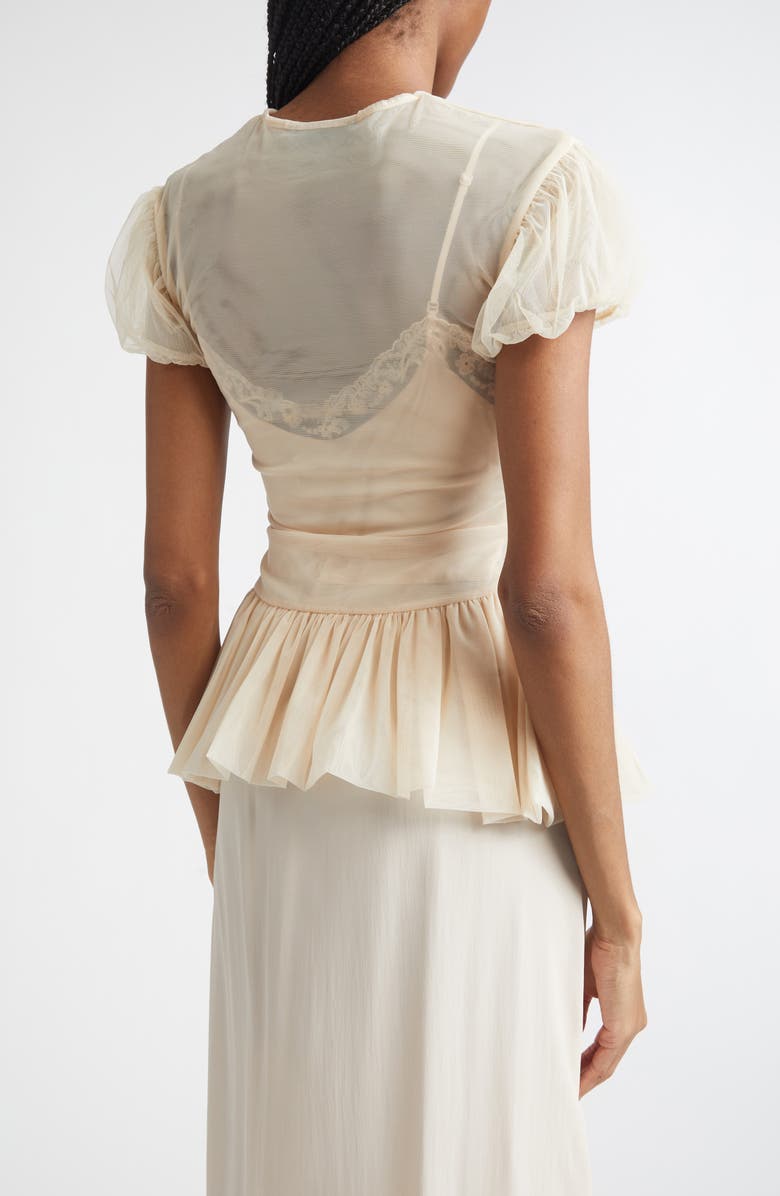 Simone Rocha Floral Embellished Sheer Tulle Peplum Top, Alternate, color, Beige/ Opaque Multi