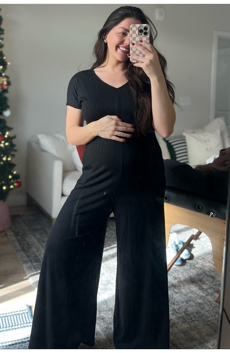 PinkBlush Ribbed Wide Leg Jumpsuit, Alternate, color, Black