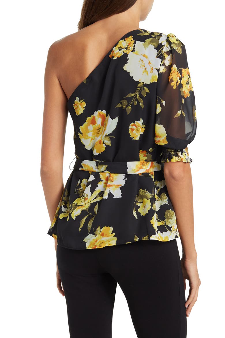 One Shoulder Blouse, Alternate, color, BLACK YELLOW FLORAL