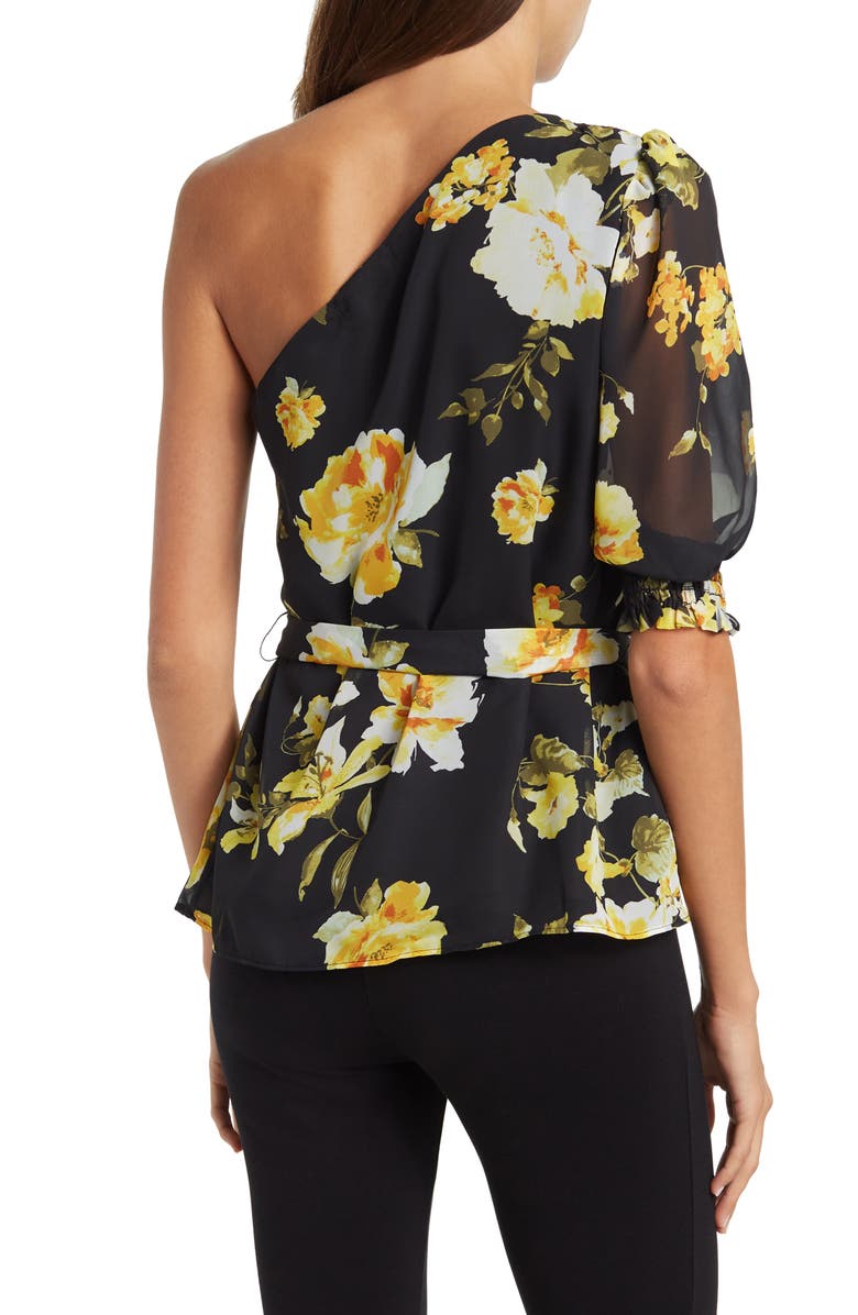 GIBSONLOOK One Shoulder Blouse, Alternate, color, Black Yellow Floral