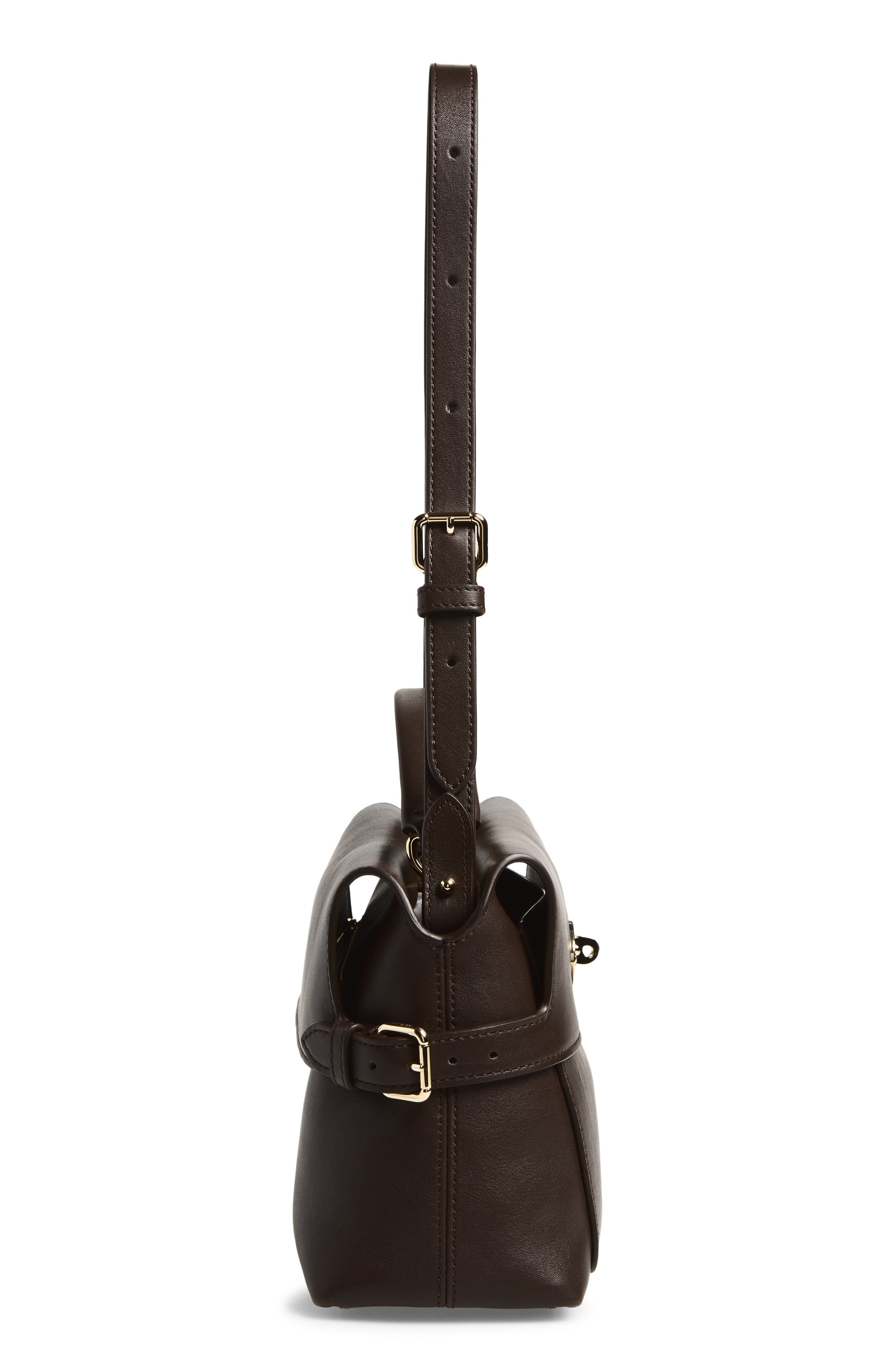 Small Stevie Leather Top Handle Bag, Alternate, color, EBONY