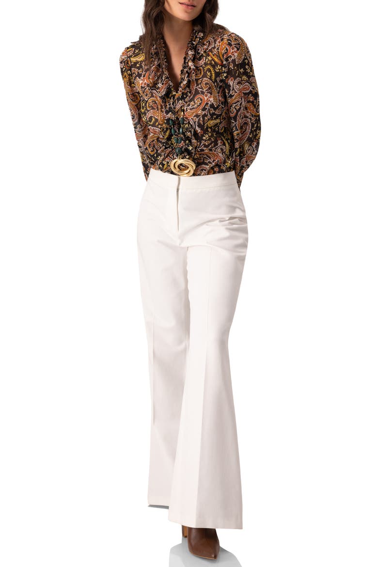 V-Neck Ruffle Trim Printed Blouse, Alternate, color, Multicolor