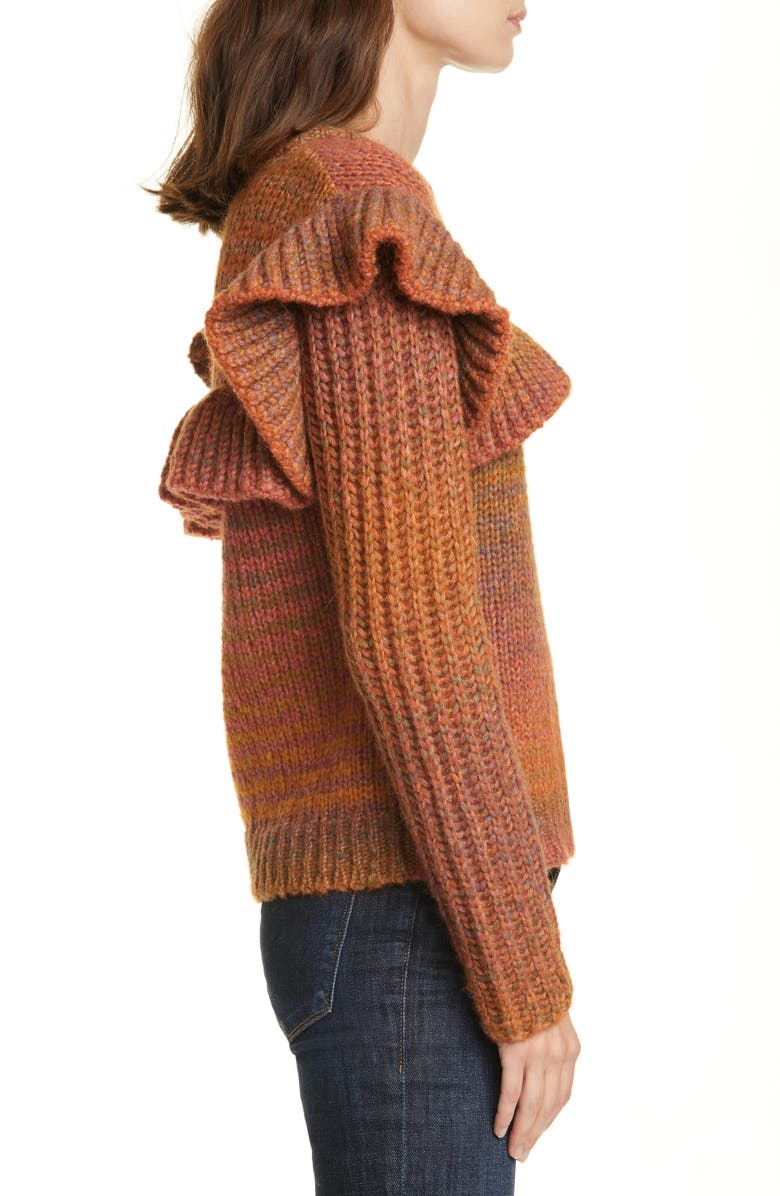 LoveShackFancy Yumi Ruffle Detail Alpaca & Merino Wool Blend Sweater, Alternate, color, 