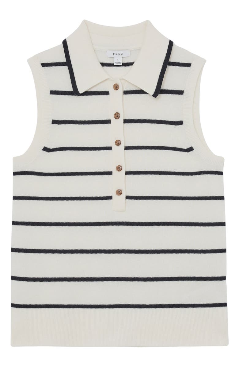 Reiss Sarah Wool & Cashmere Sleeveless Polo Sweater, Alternate, color, Ivory/ Navy