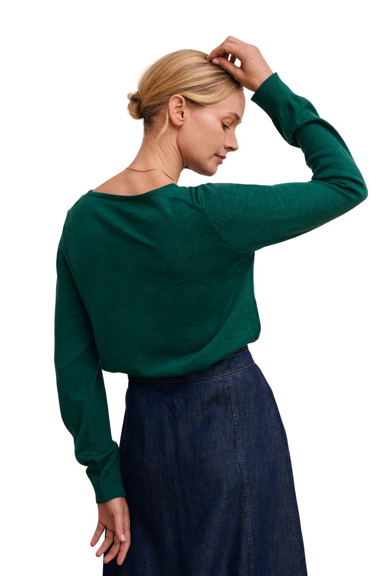 Merino Fine Knit Boat Neck Jumper, Alternate, color, Emerald