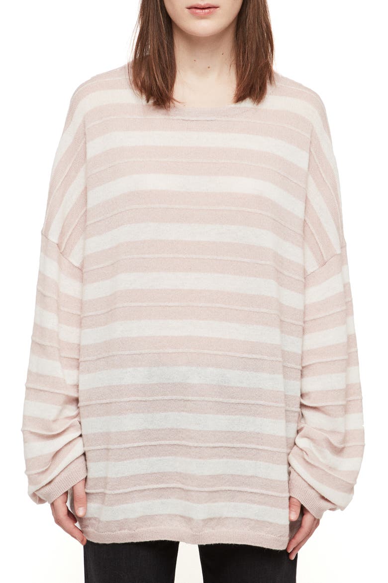 Cassia Stripe Boat Neck Sweater, Main, color, BABY PINK/ CHALK WHITE