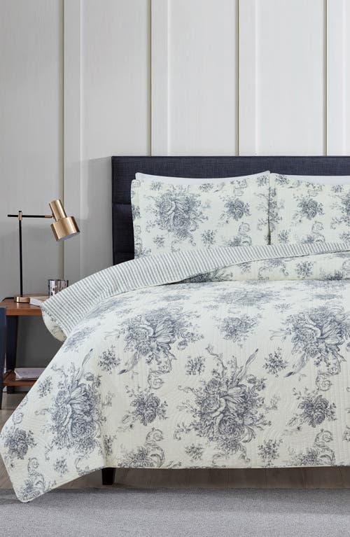 Melange Home Toile Reversible Cotton Quilt Set In Grey
