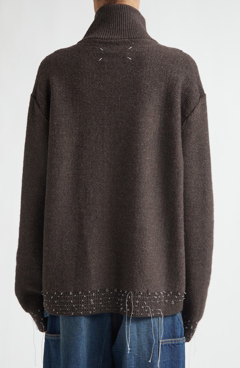 Maison Margiela Work in Progress Wool Blend Half Zip Sweater, Alternate, color, Brown