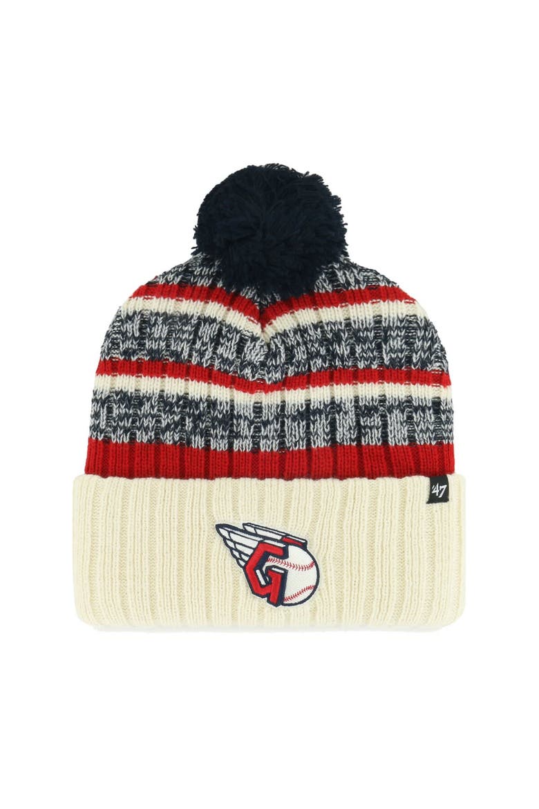 Men's '47 Natural Cleveland Guardians Tavern Cuffed Knit Hat with Pom, Main, color, Natural