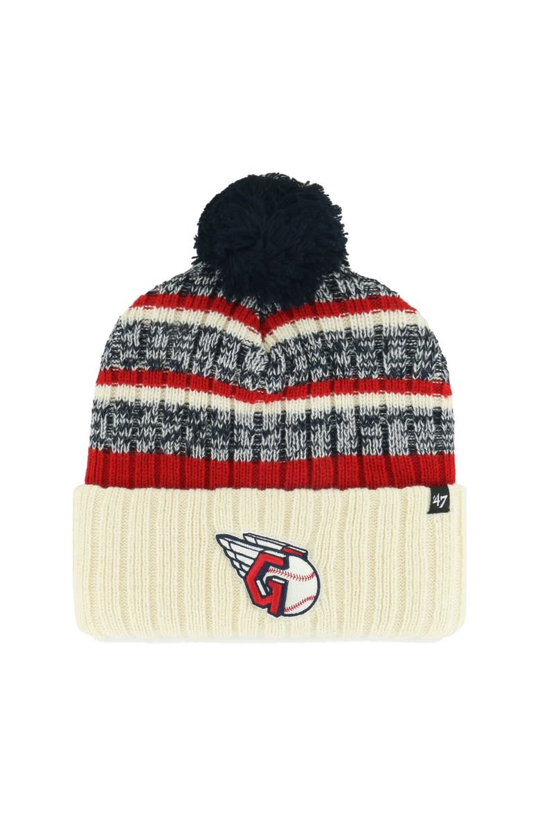 '47 Men's '47 Natural Cleveland Guardians Tavern Cuffed Knit Hat with Pom, Main, color, 