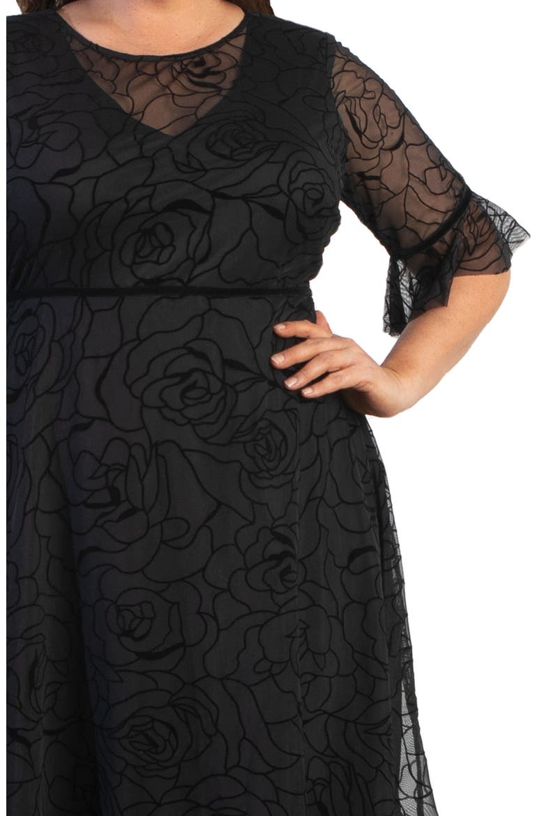 Francesca Mesh Cocktail Dress, Alternate, color, MIDNIGHT ROSE GARDEN