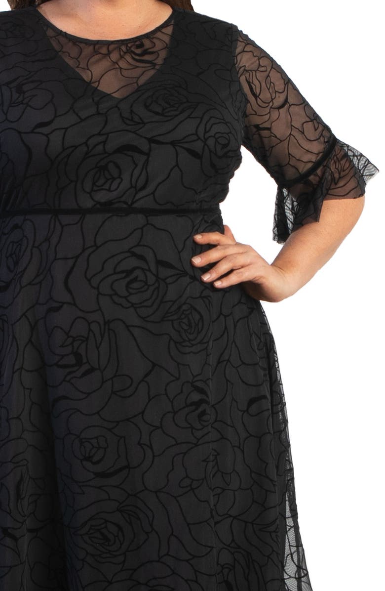 Kiyonna Francesca Mesh Cocktail Dress, Alternate, color, Midnight Rose Garden