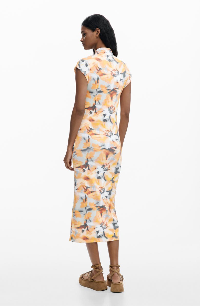 Desigual Floral Print Cap Sleeve Dress, Alternate, color, Light Orange