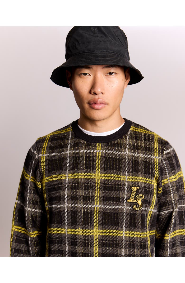 Lyle & Scott Ribbed Jacquard Tartan Crew Neck, Alternate, color, Jet Black
